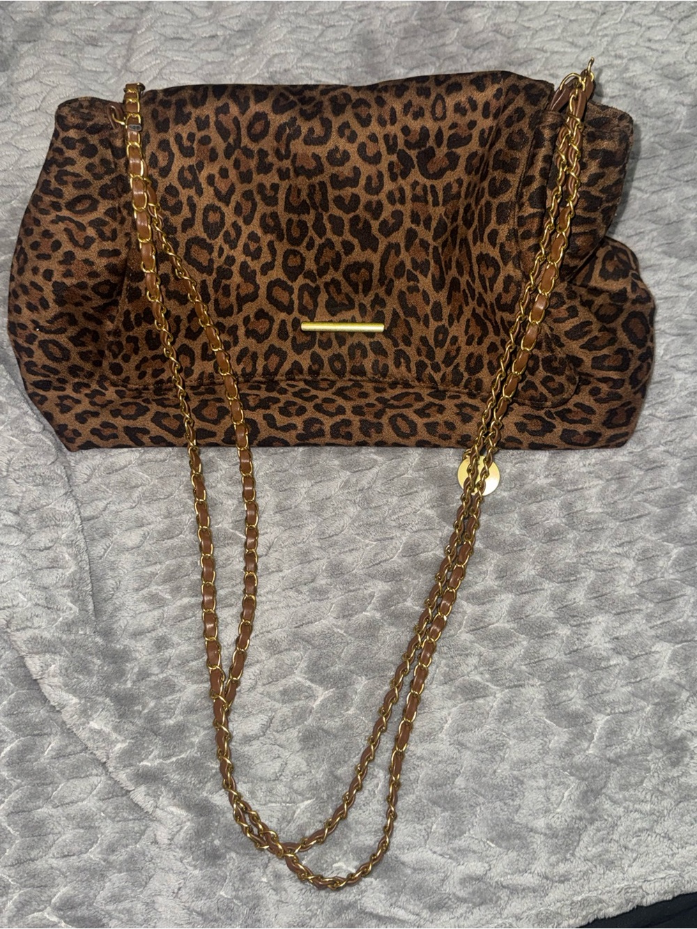 Leopard Print Chain Shoulder Bag - Brown